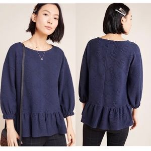 Anthropologie Navy Textured Peplum Pullover